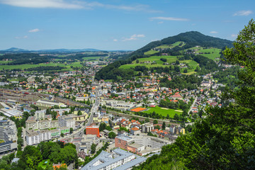 Fototapeta na wymiar Top view of Salzburg, a famous tourist city in Austria