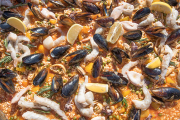Typical spanish seafood paella