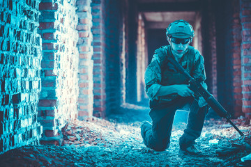 Soldiers on patrol during a military simulation