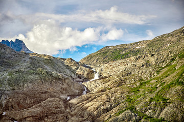 Beautiful Mountain Waterfall, Swiss Alps