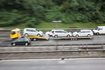 Autobahn cars high speed traffic at rush hour in Berlin