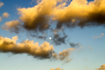 Sunset, clouds, moon and sky - 166812955