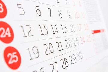 Closeup Of Calendar On White Background