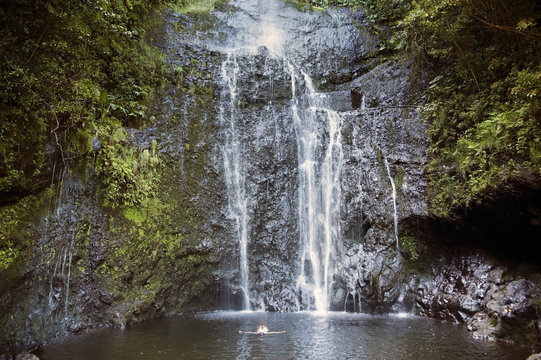 Cascading Waterfalls In Maui Rain Forest In Hawaiian Islands