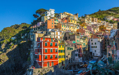 Fototapeta na wymiar view of Riomaggiore, a small resort town on the territory of the Cinque Terre National Park