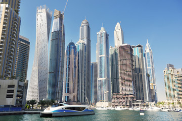 Fototapeta na wymiar Futuristic buildings in Dubai Marina.