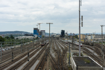 Fototapeta na wymiar train tracks in zurich switzerland