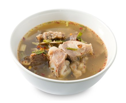 Thai Spicy Beef Entrails Soup on White Background