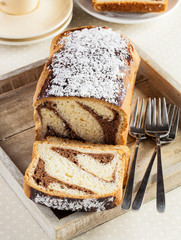 Vanilla and chocolate marble cake.