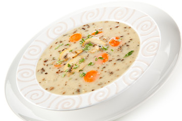 Mushroom soup on white background