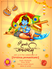 Obraz premium Lord Krishna in Happy Janmashtami festival of India