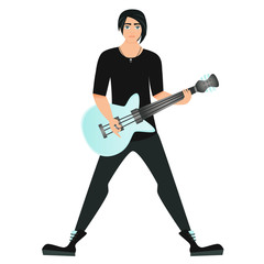 Young male guitarist on a white background. Vector illustration