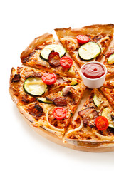 Pizza with vegetables on white background 