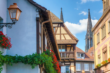 Fototapeta na wymiar Townhall on the central place of Obernai city - Alsace France
