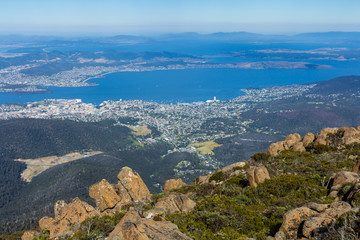 Fototapeta na wymiar Mount Wellington, Hobart, Australia - 7 January 2017: the stunning summit of Mount Wellington overlooking Hobart and the south coast