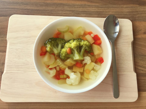 Nutritional soup with green broccoli in plate