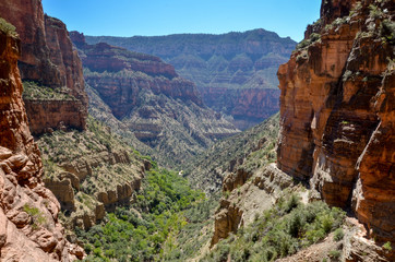 bottom of Roaring Springs canyon view from North Kaibab trail  North Rim, Grand Canyon National Park, Arizona, USA 
