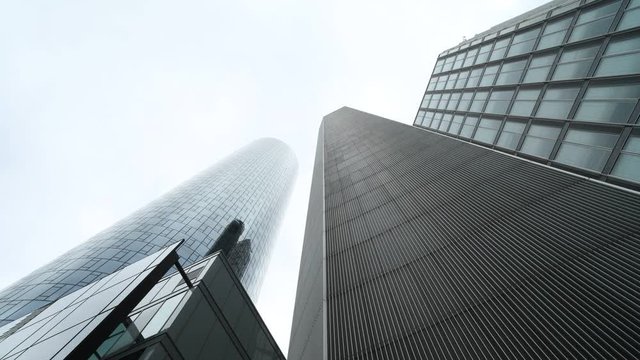 Timelapse of moving clouds over skyscrapers, Frankfurt am Main, Hesse, Germany