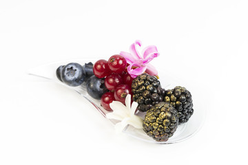 Canape desserts and snack in plastic cups