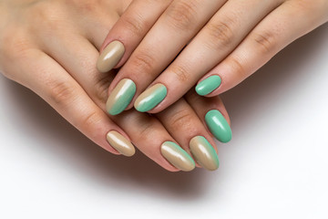 Beige, minty, green ombre manicure on long oval nails   © dina_shuba