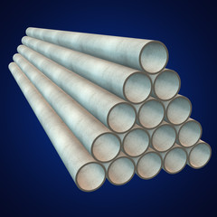 Stack of plastic pipes. 3d render on blue