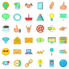 Network icons set, cartoon style