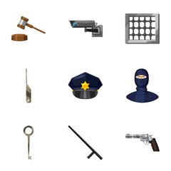 Obraz premium Court decision icons set, cartoon style