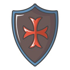 Fototapeta premium Red cross classic shield icon, cartoon style