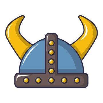 Swedish viking helmet icon, cartoon style