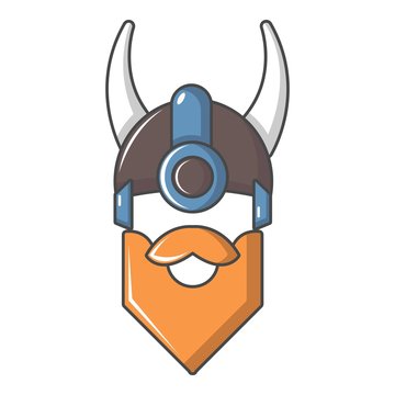 Viking in horned helmet icon, cartoon style