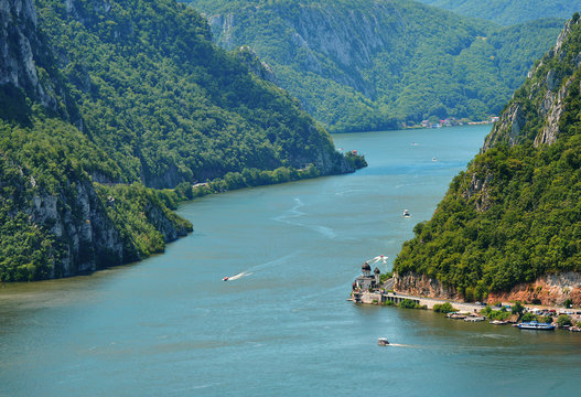 Spectacular Danube Gorges, also known as The Danube Boilers ,passing through the Carpathian Mountains, between Serbia and Romania
