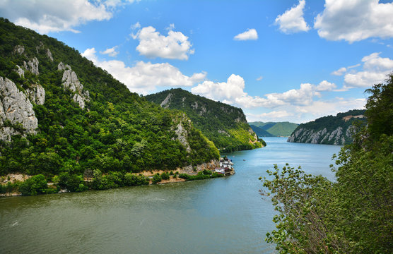 Spectacular Danube Gorges, also known as The Danube Boilers ,passing through the Carpathian Mountains, between Serbia and Romania