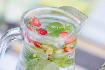 Tasty lemonade with strawberry and mint 