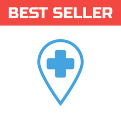 Fototapeta premium location medicine icon. Single high quality outline symbol for web design or mobile app. Thin line sign for design logo. Blue pictogram on white background. Vector illustration