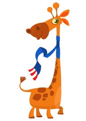  Cute cartoon giraffe character. Wild  animal collection. Baby education. Isolated vector illustration