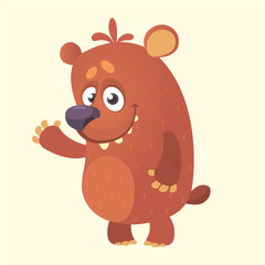 Cute cartoon bear character. Vector illustration of a bear waving hand. Isolated on white