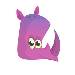 Cartoon rhino head icon. Flat Bright Color Simplified Vector Illustration In Fun Cartoon Style Design