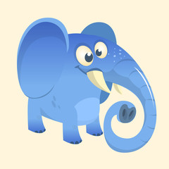 Cute cartoon blue elephant icon. Vector illustration with simple gradients. Great design for print. Isolated