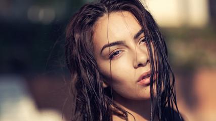 Fototapeta premium Portrait of a beautiful woman. Cinematic retro style