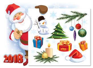 Santa Claus with Christmas decoration set