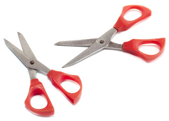 Red plastic open scissors