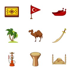 Turkey things icons set, cartoon style