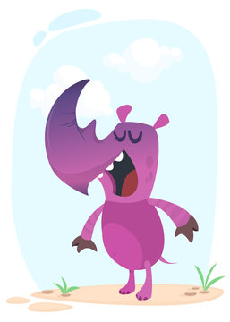 Cute cartoon rhino character singing. Vector Illustration mascot
