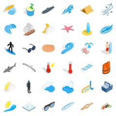 Summer beach icons set, isometric style