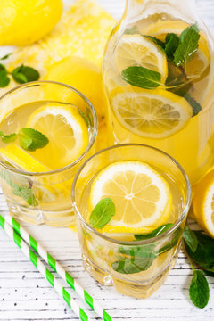 Lemonade Drink with Lemon Juice. Selective and Soft focus.