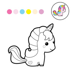 Cute unicorn clipart coloring activity. Vector illustration