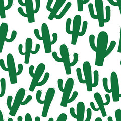 Seamless green and white cactus pattern vector
