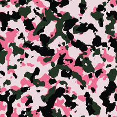 Seamless military fashion pink white green and black camouflage pattern vector