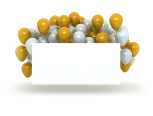 Golden Bunch of Happy Birthday Balloons Flying for Party and Celebrations. 3D rendering