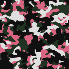Seamless basic green white pink and black camo pattern vector